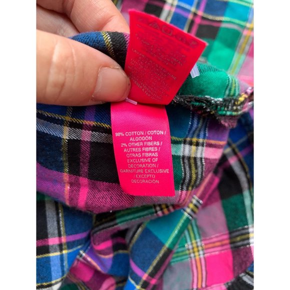 Victoria Secret Flannel Short Dress/ Robe Pink Grn Plaid Drawstring Waist XS - Picture 10 of 11